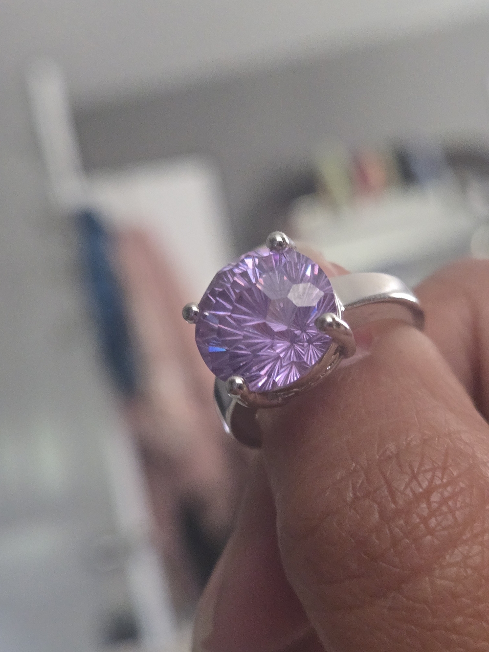 Silver-tone Ring with Purple Gemstone